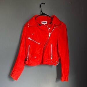 Red leather weekday jacket size 36. (There is some wear and tear)